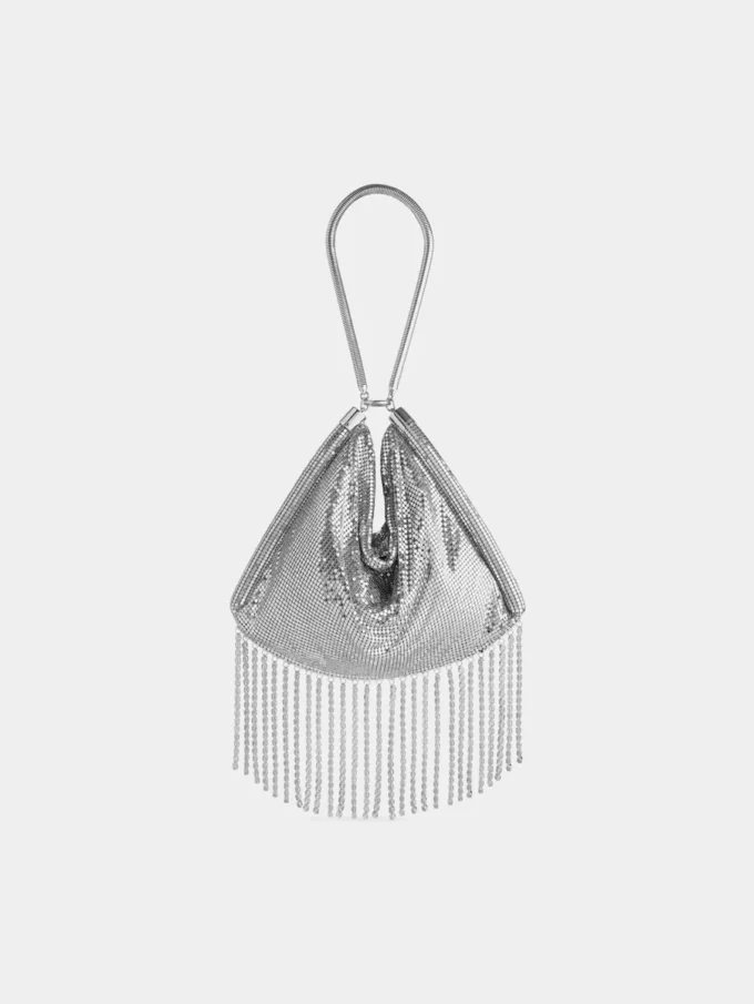 Bolsa de malla metálica plateada