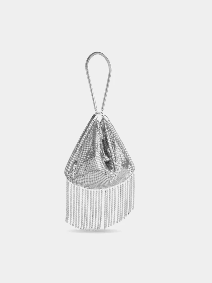 Bolsa de malla metálica plateada