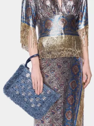 Bolsa de rafia azul denim
