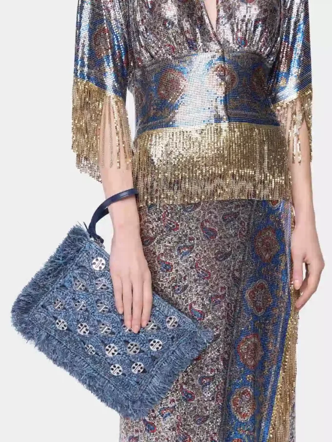 Bolsa de rafia azul denim