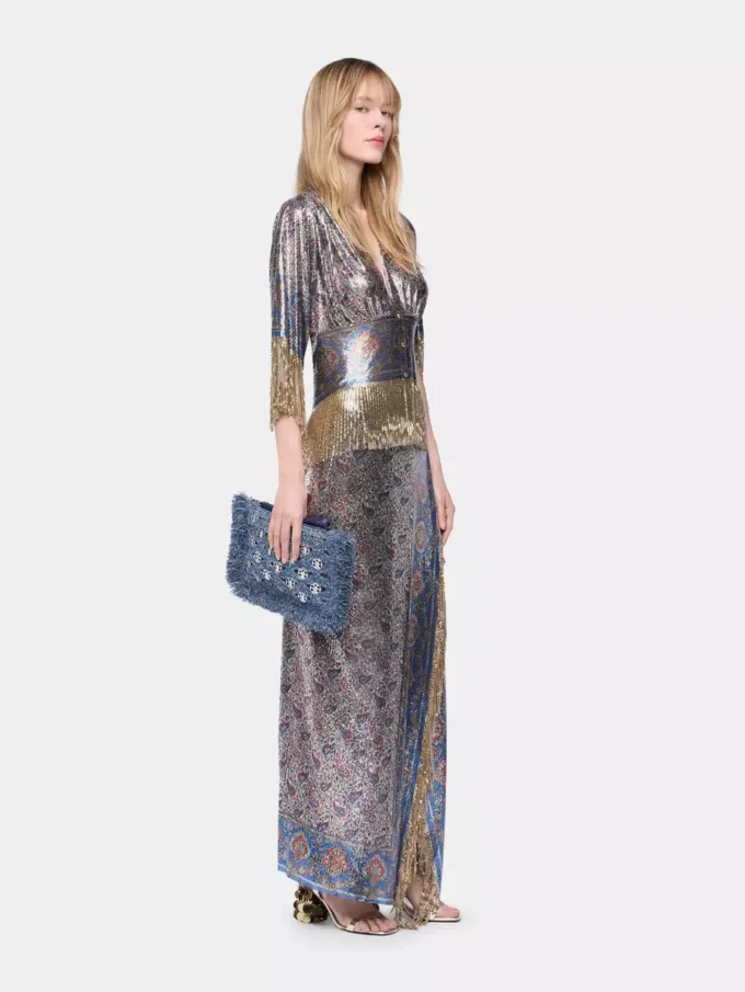 Bolsa de rafia azul denim