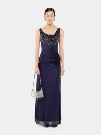 Vestido largo de malla y jersey