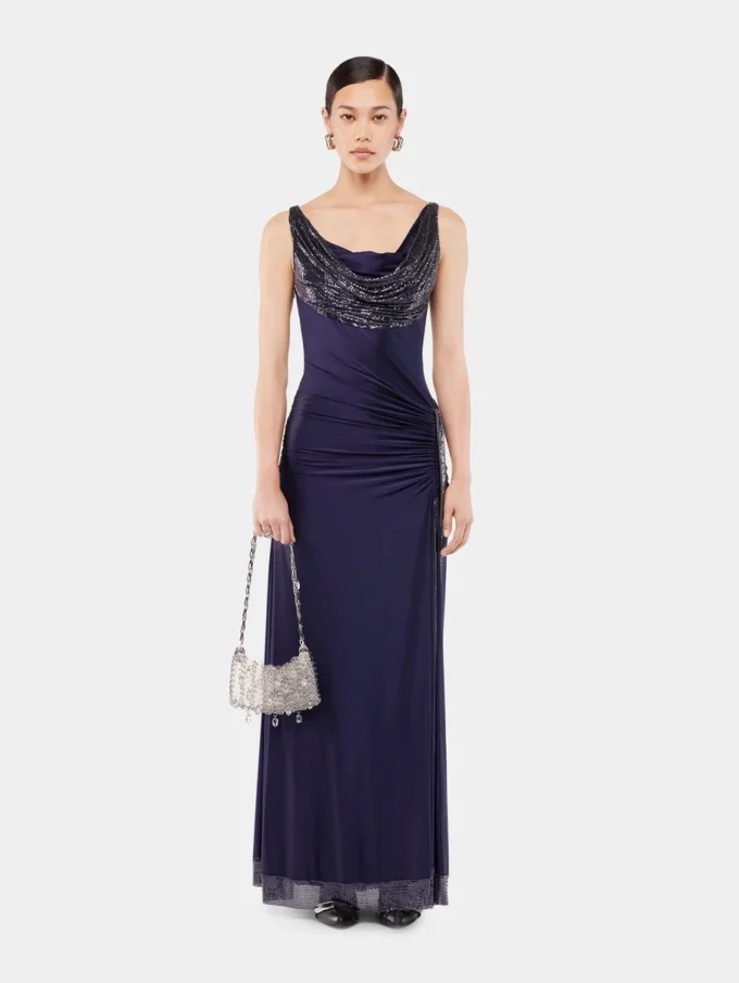 Vestido largo de malla y jersey