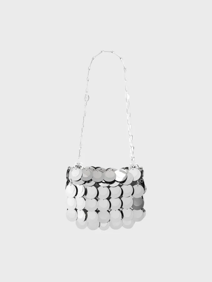 Bolso nano con discos plateados brillantes