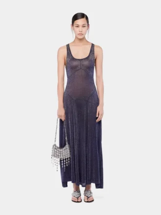 Vestido acampanado de punto con detalles hotfix