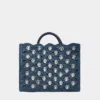 Bolso tote azul denim de rafia