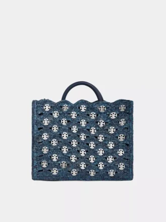 Bolso tote azul denim de rafia