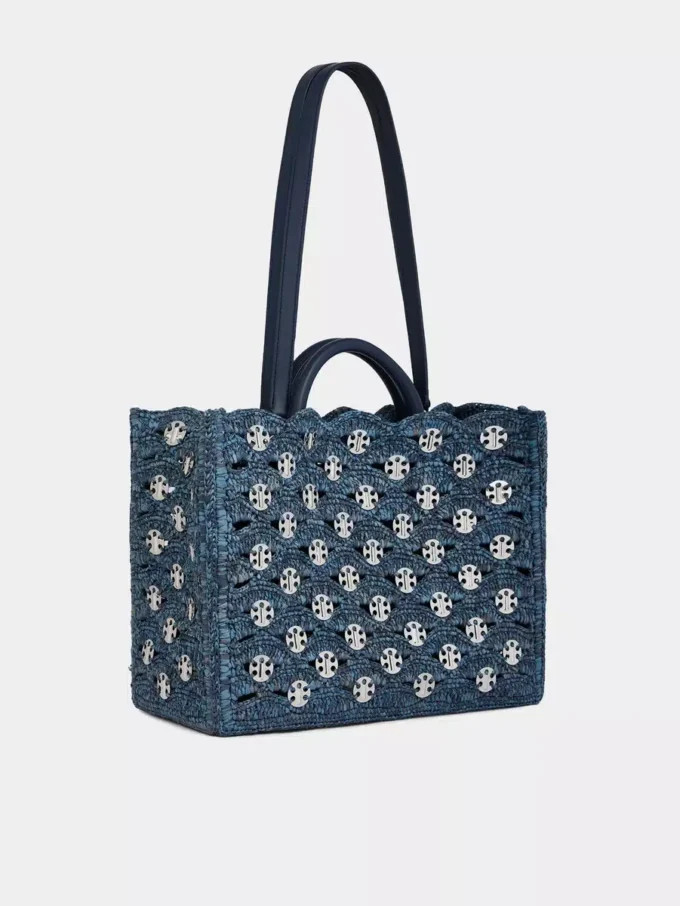 Bolso tote azul denim de rafia