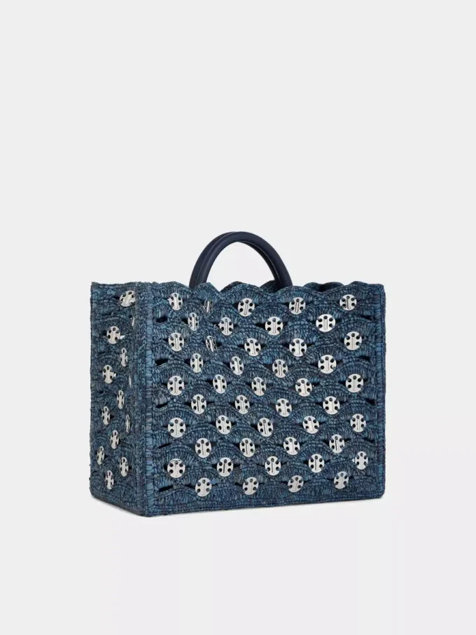 Bolso tote azul denim de rafia
