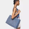 Bolso tote azul denim de rafia