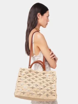 Bolso tote beige de rafia
