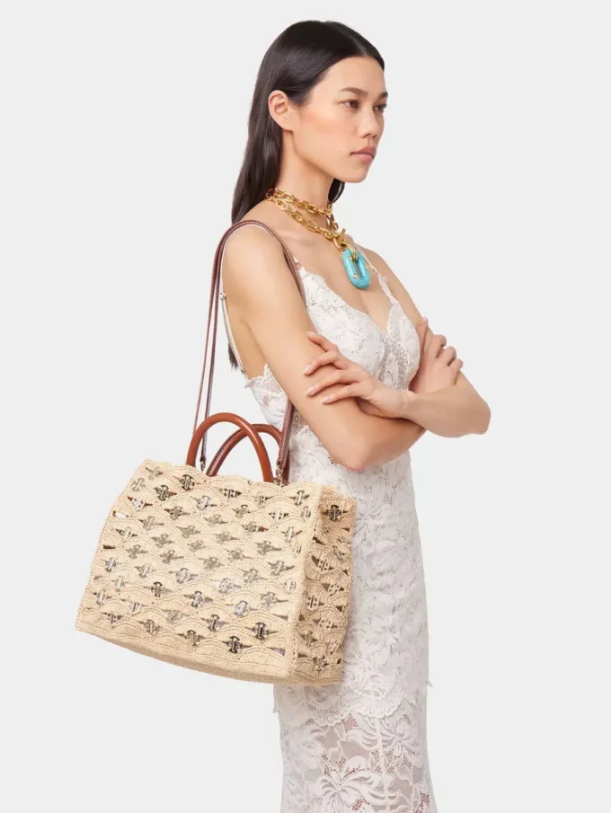 Bolso tote beige de rafia