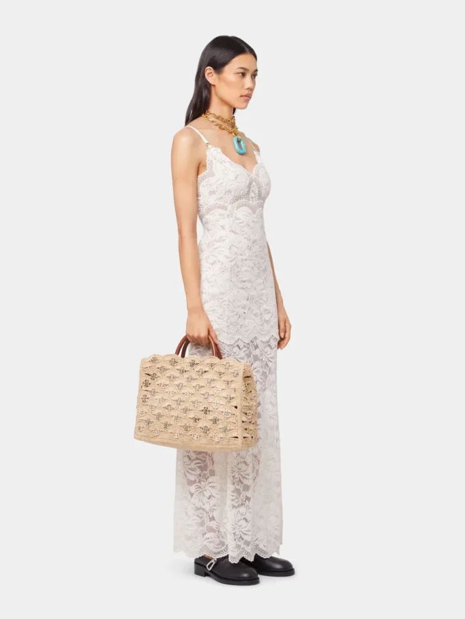 Bolso tote beige de rafia