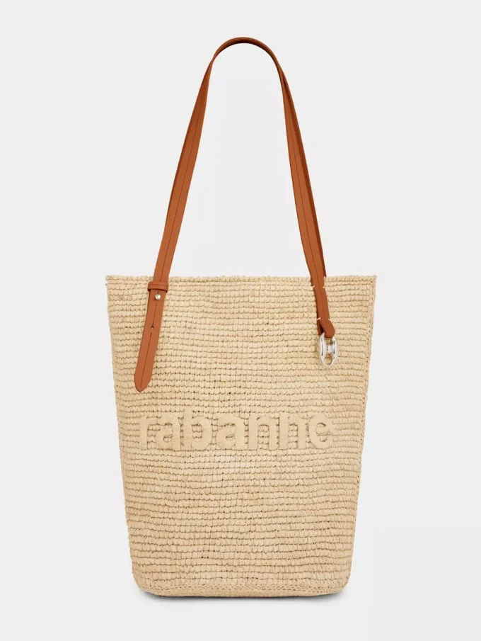 Bolso tote de rafia beige con logotipo