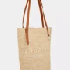 Bolso tote de rafia beige con logotipo