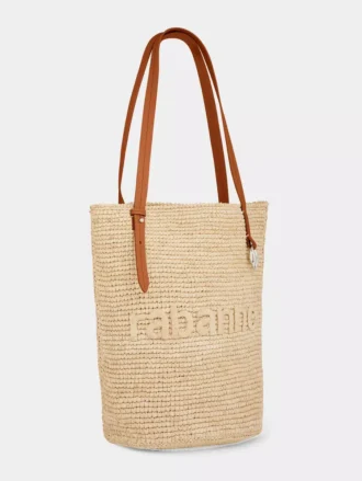Bolso tote de rafia beige con logotipo