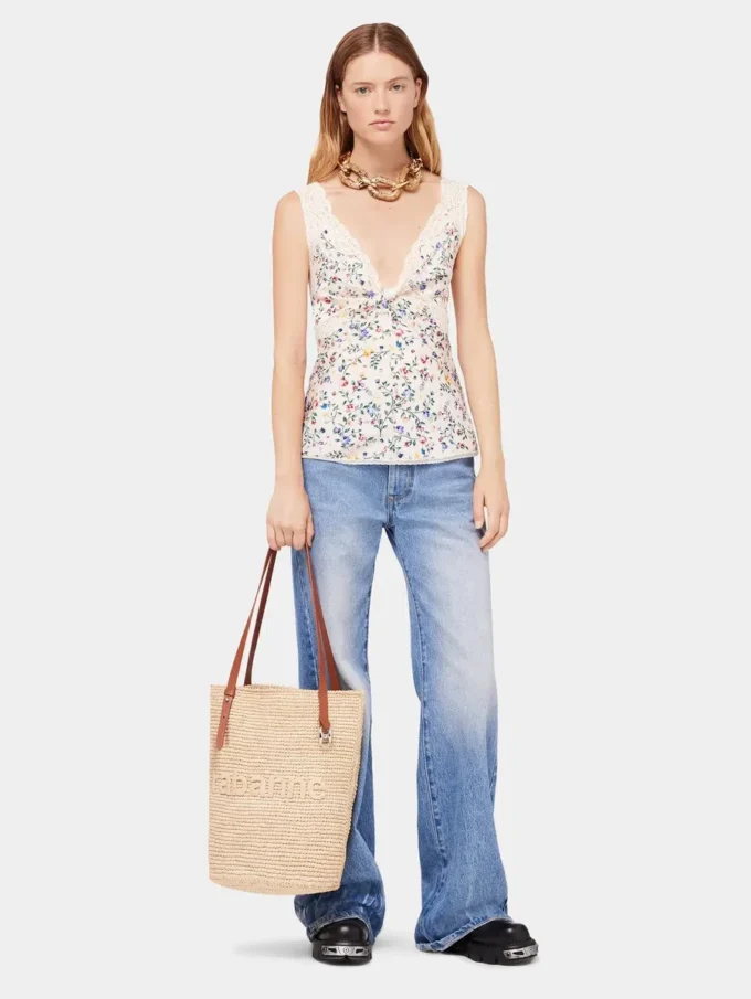 Bolso tote de rafia beige con logotipo