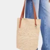 Bolso tote de rafia beige con logotipo
