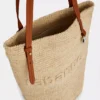 Bolso tote de rafia beige con logotipo