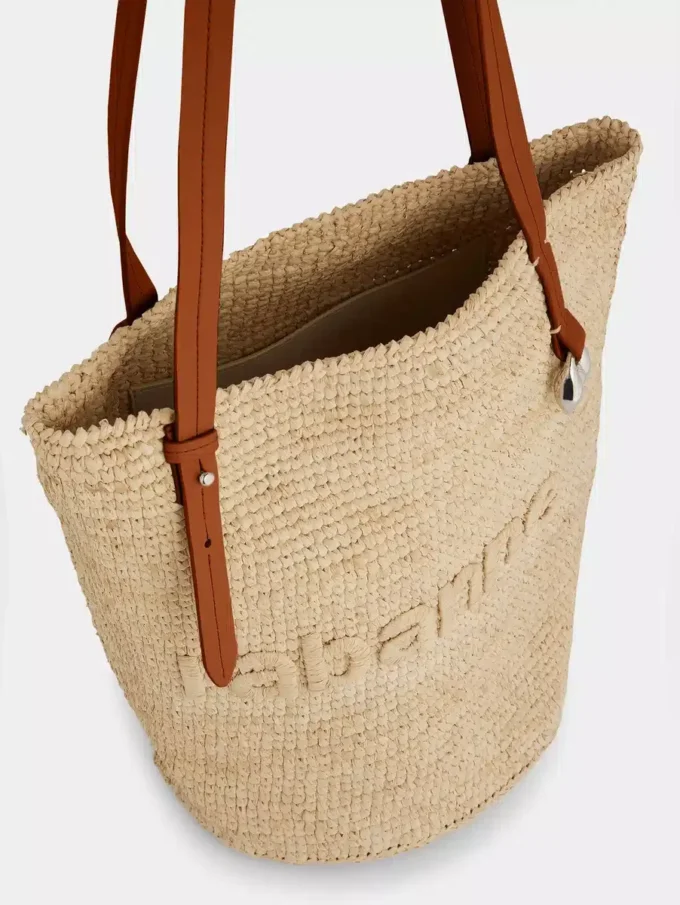 Bolso tote de rafia beige con logotipo