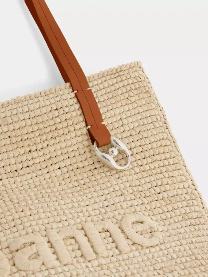 Bolso tote de rafia beige con logotipo