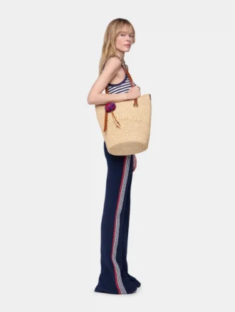 Bolso tote de rafia natural con charms