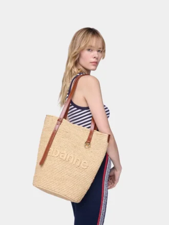 Bolso tote de rafia natural con charms