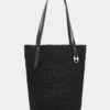 Bolso tote de rafia negro con logotipo