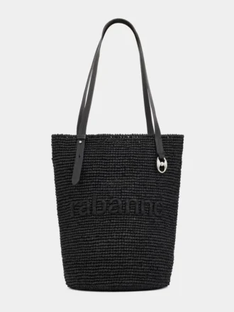 Bolso tote de rafia negro con logotipo