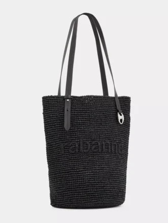 Bolso tote de rafia negro con logotipo
