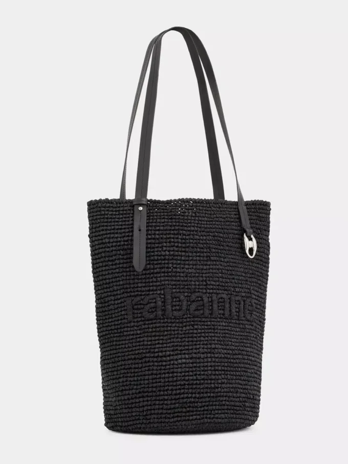 Bolso tote de rafia negro con logotipo