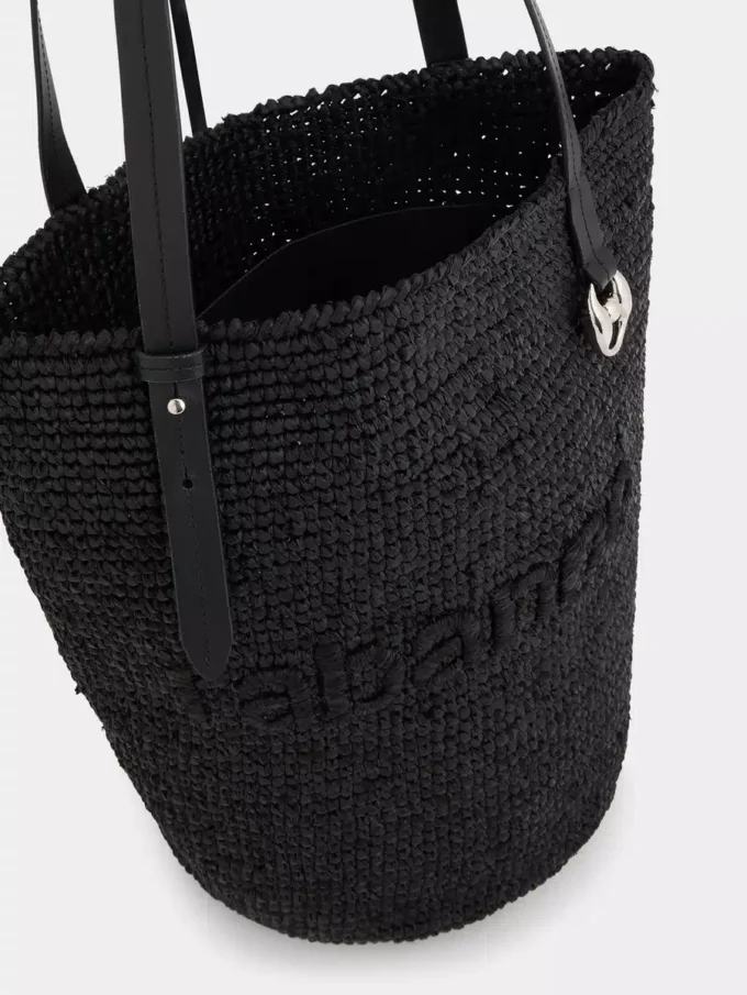 Bolso tote de rafia negro con logotipo