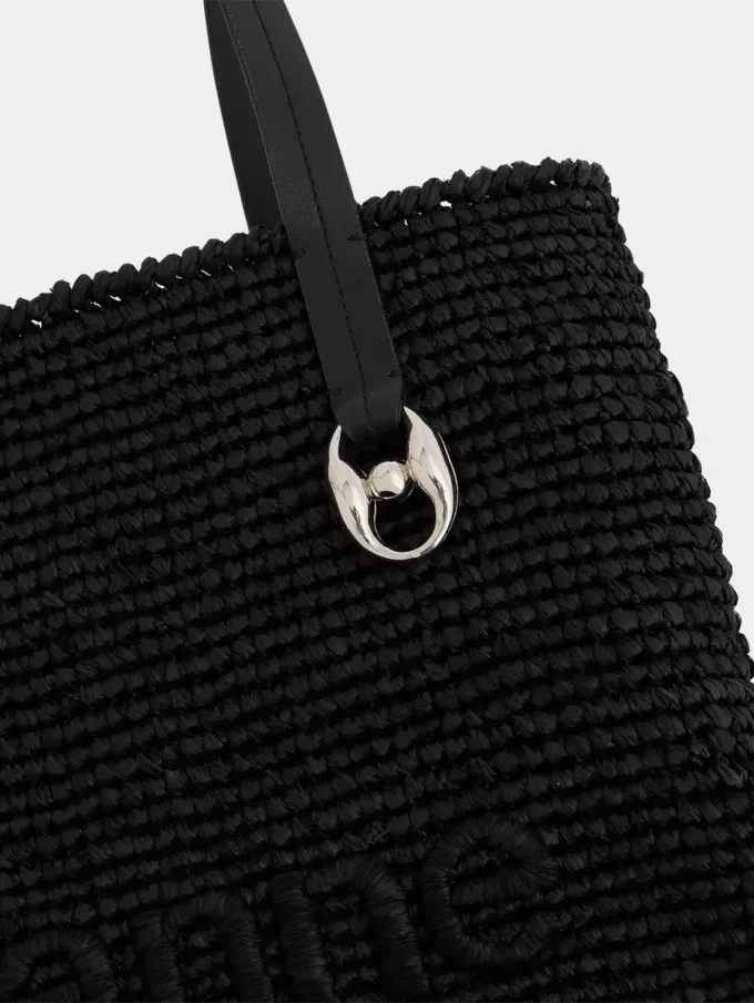 Bolso tote de rafia negro con logotipo