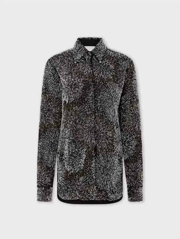 Camisa de crepé con bordado de perlas