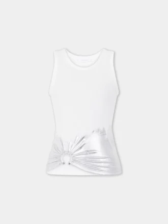 Camiseta sin mangas blanca con aberturas en punto acanalado