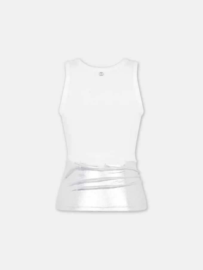 Camiseta sin mangas blanca con aberturas en punto acanalado