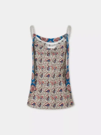 Camiseta sin mangas de satén estampado