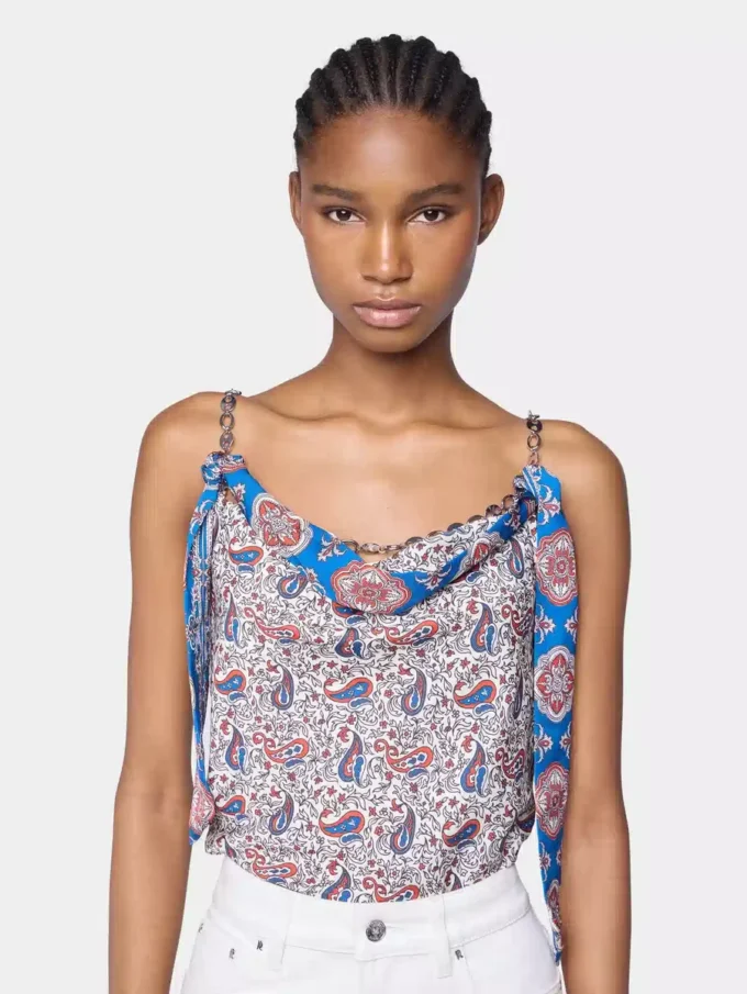 Camiseta sin mangas de satén estampado