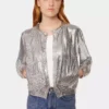 Chaqueta bomber de punto plateada