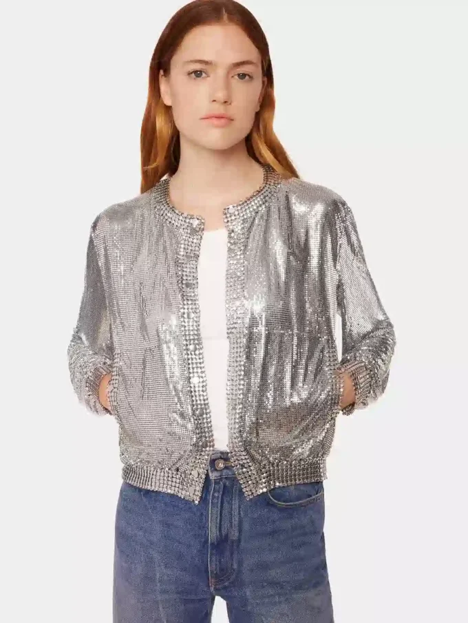 Chaqueta bomber de punto plateada