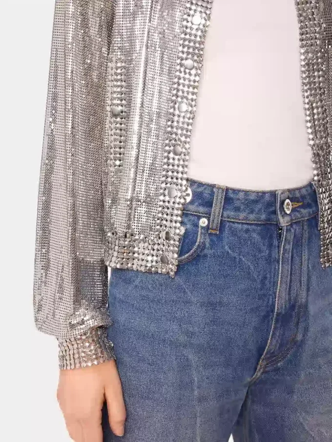 Chaqueta bomber de punto plateada