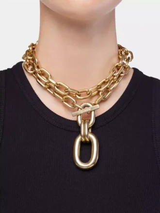 Collar doble XL Link dorado con colgante