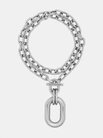 Collar doble XL Link plateado con colgante