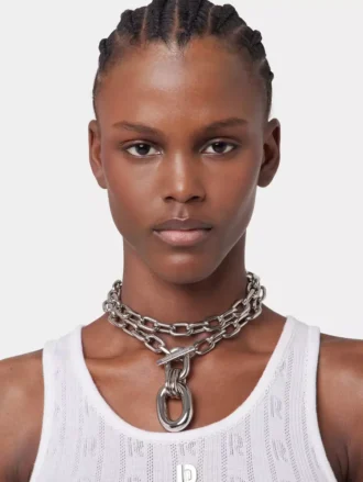 Collar doble XL Link plateado con colgante
