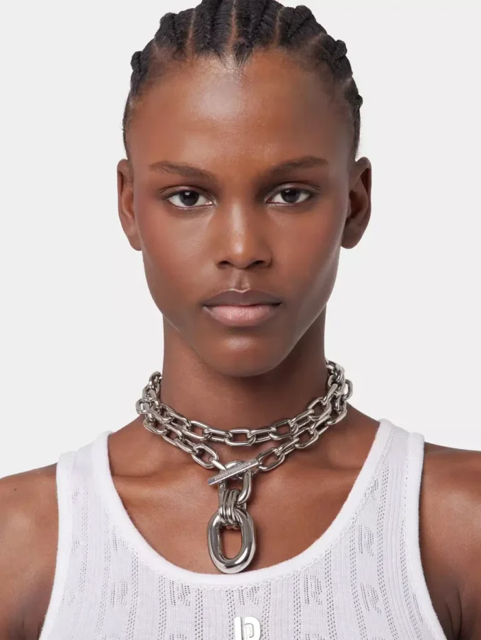 Collar doble XL Link plateado con colgante