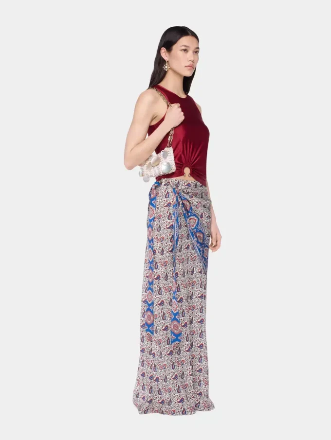 Falda larga de satén estampado