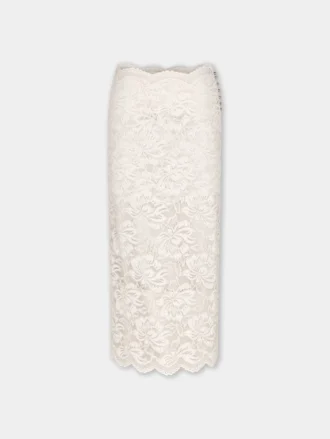 Falda midi de encaje marfil