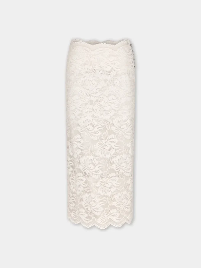 Falda midi de encaje marfil