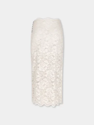 Falda midi de encaje marfil