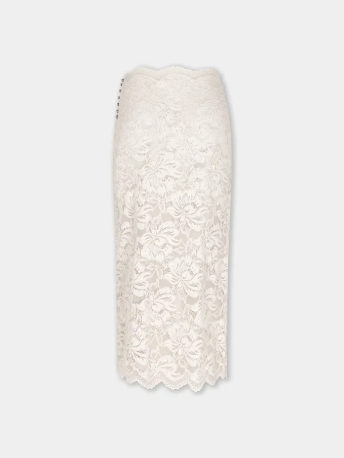 Falda midi de encaje marfil